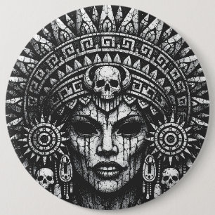 Skull‑Crowned Priestess — by BurnsInHell 6 Inch Round Button