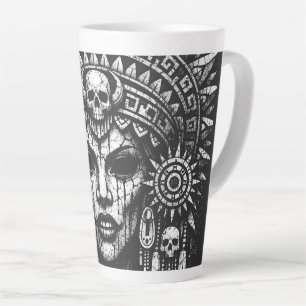 Skull‑Crowned Priestess — by BurnsInHell Latte Mug