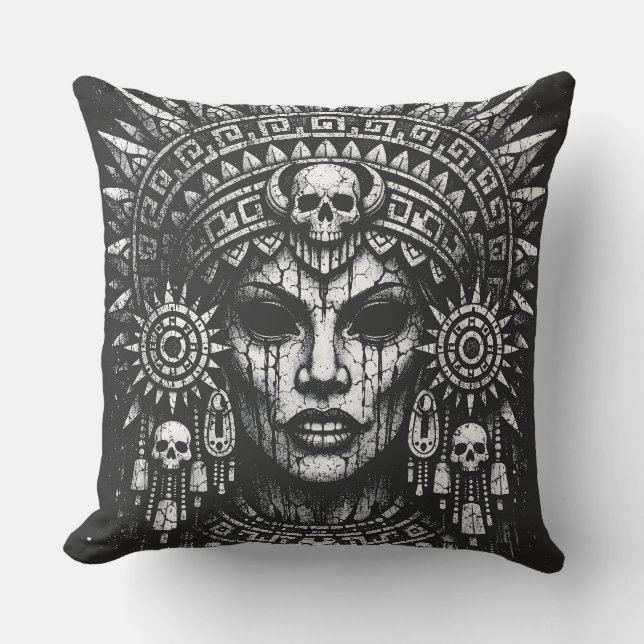 Skull‑Crowned Priestess — by BurnsInHell Throw Pillow (Front)