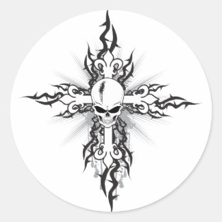 Skull Crucifix Classic Round Sticker