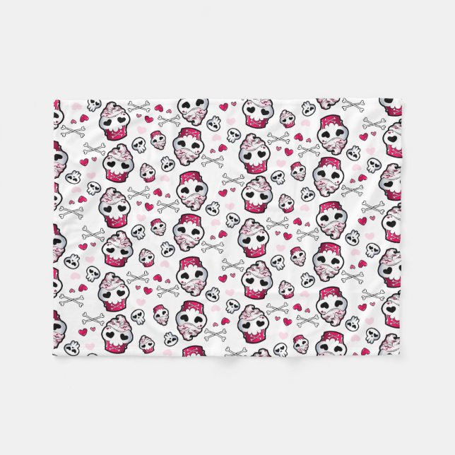 Skull Cupcake Madness Fleece Blanket (Front (Horizontal))