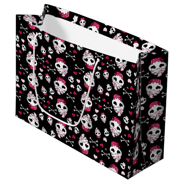 Skull Cupcake Madness Large Gift Bag (Front Angled)