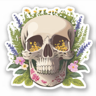 Skull Decorated with Flowers Coloured Drawings