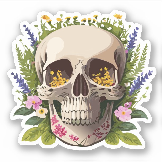 Skull Decorated with Flowers Coloured Drawings (Front)