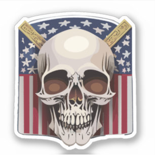 Skull Decorated with US Flag Coloured Drawings