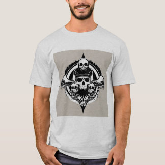 Skull Design Featuring Wings and Symbols T-Shirt