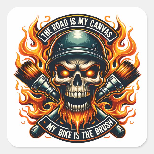 Skull Design: Motorcycle Culture Inspired Square Sticker (Front)