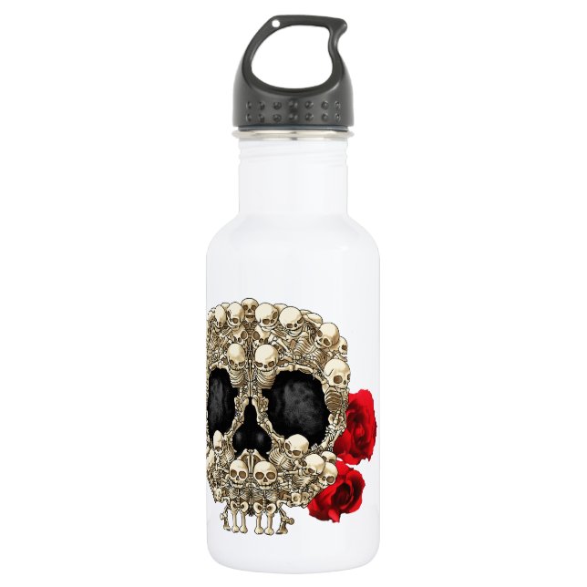 Skull Design - Pyramid of Skulls and Roses 532 Ml Water Bottle (Front)