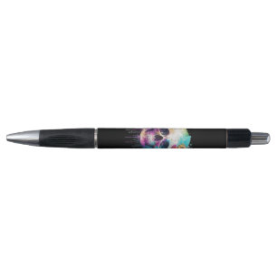 Skull design with colourful splatters pen
