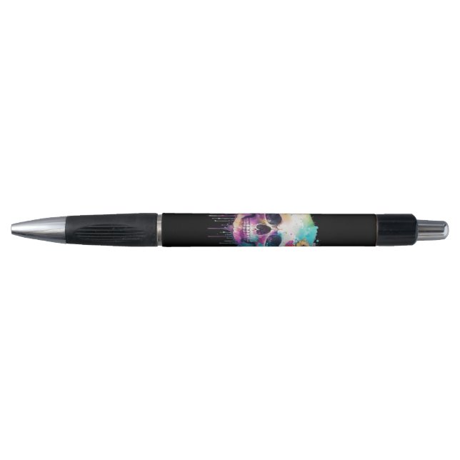 Skull design with colourful splatters pen (Front)