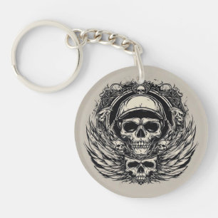 Skull Design with Wings and Symbols Keychain