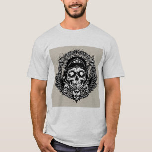 Skull Design with Wings and Symbols T-Shirt