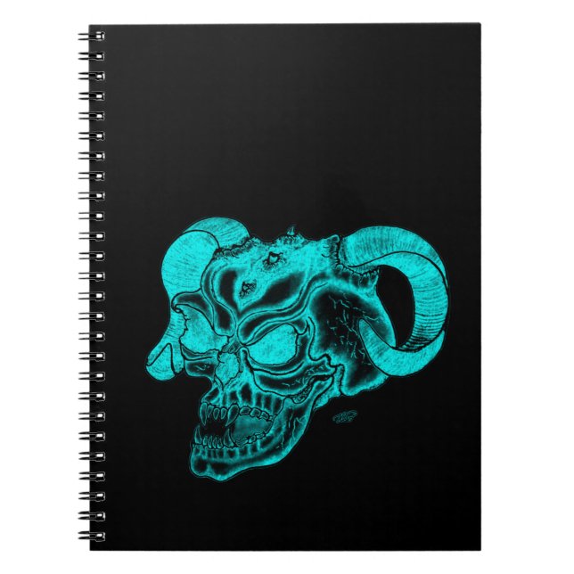 Skull Devil Head Black and Green Design Notebook (Front)