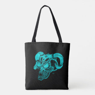 Skull Devil Head Black and Green Design Tote Bag