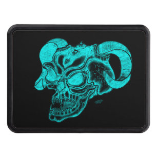 Skull Devil Head Black and Green Design Trailer Hitch Cover