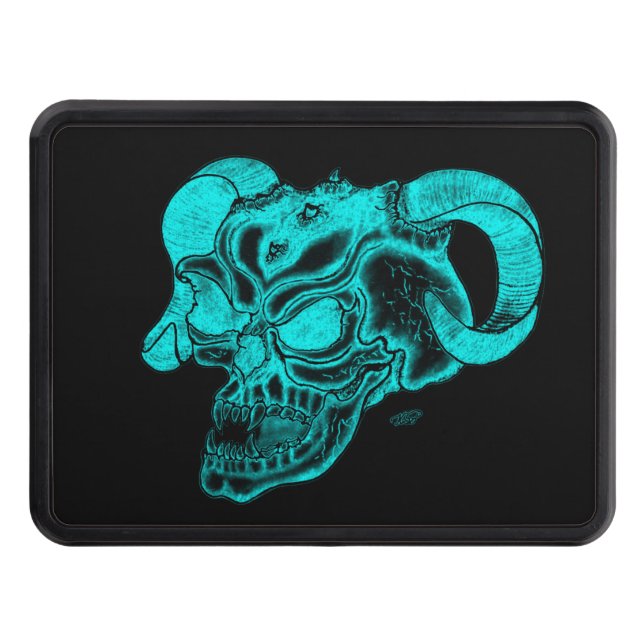 Skull Devil Head Black and Green Design Trailer Hitch Cover (Front)