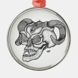 Skull Devil head Black and white Design Metal Ornament