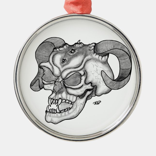 Skull Devil head Black and white Design Metal Ornament (Front)