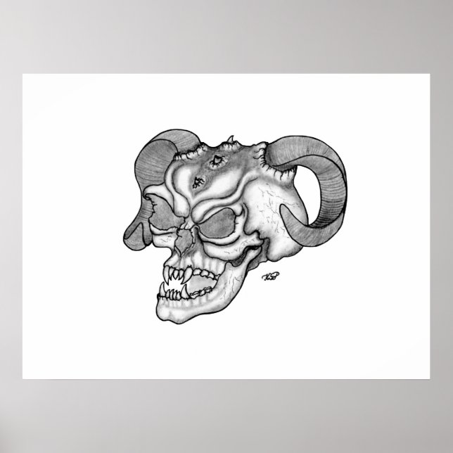 Skull Devil Head Black and White Design Poster (Front)