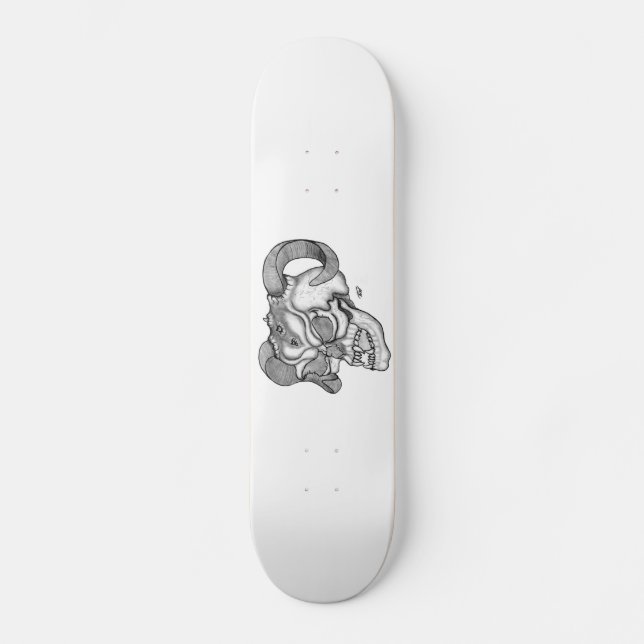 Skull Devil Head Black and White Design Skateboard (Front)