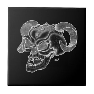 Skull Devil head Black and white Design Tile