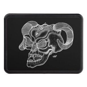 Skull Devil Head Black and White Design Trailer Hitch Cover