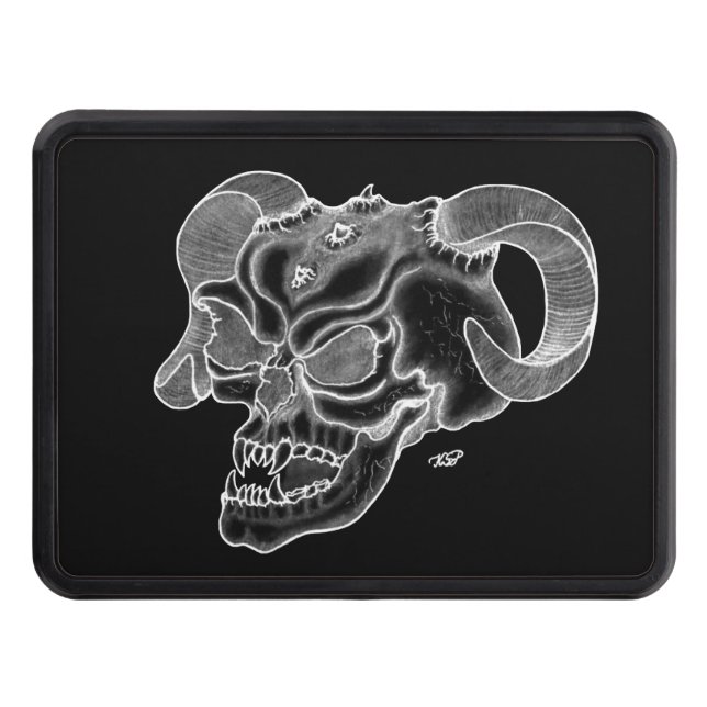 Skull Devil Head Black and White Design Trailer Hitch Cover (Front)