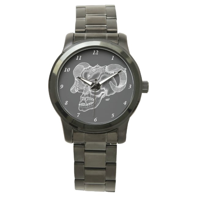 Skull Devil Head Black and White Design Watch (Front)