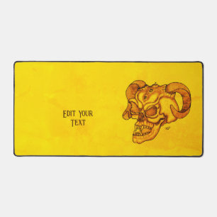 Skull Devil Head Black and Yellow Design Desk Mat