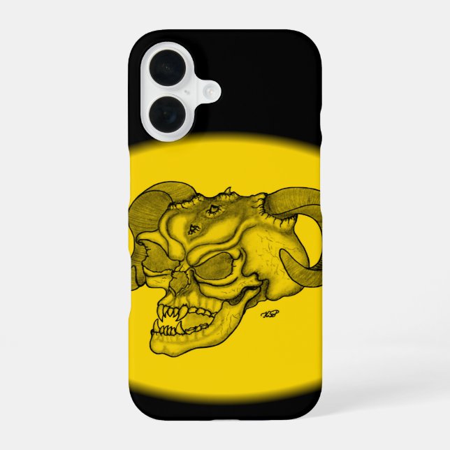Skull Devil Head Black and Yellow Design iPhone 16 Case (Back)