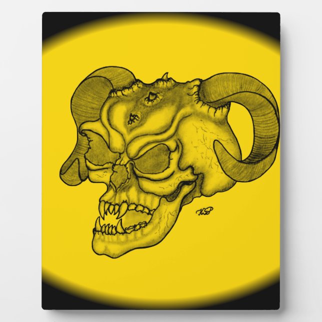 Skull Devil Head Black and Yellow Design Plaque (Front)