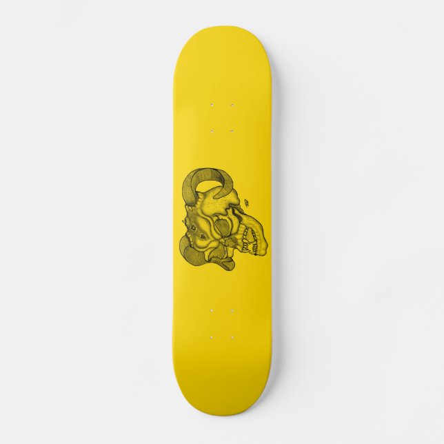 Skull Devil Head Black and Yellow Design Skateboard (Front)