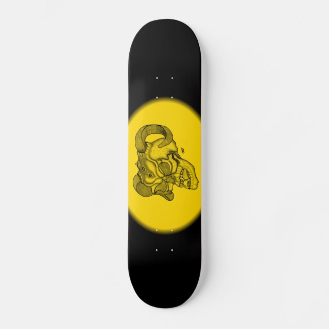 Skull Devil Head Black and Yellow Design Skateboard (Front)