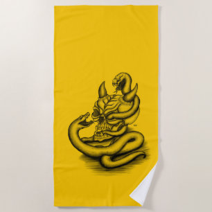 Skull - Devil Head with Snake Beach Towel