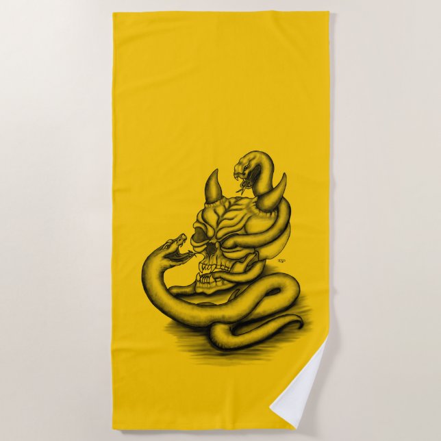 Skull - Devil Head with Snake Beach Towel (Front)