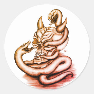 Skull - Devil Head with Snake Classic Round Sticker