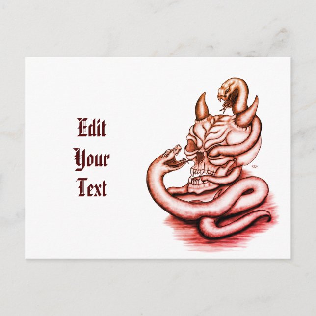 Skull - Devil Head with Snake Invitation Postcard (Front)