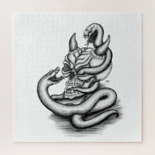 Skull - Devil Head with Snake Jigsaw Puzzle