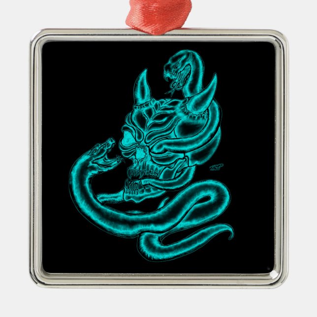 Skull - Devil Head with Snake Metal Ornament (Front)