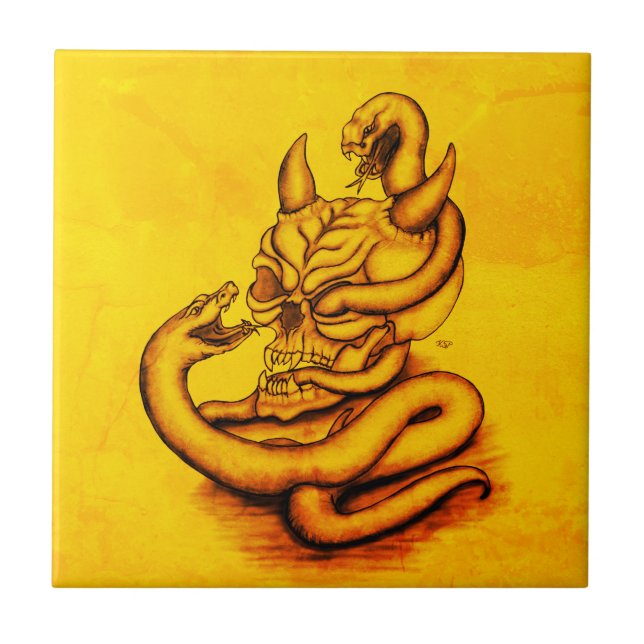 Skull - Devil Head with Snake Tile (Front)