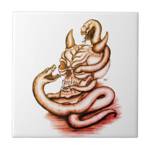 Skull - Devil Head with Snake Tile
