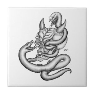 Skull - Devil Head with Snake Tile