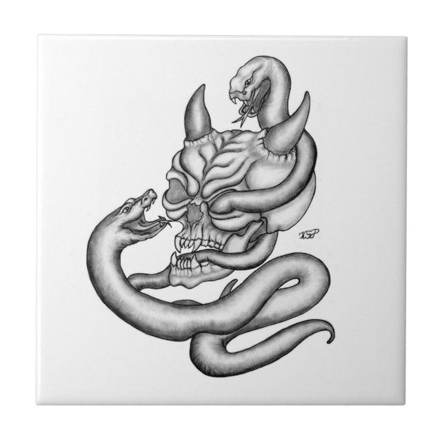 Skull - Devil Head with Snake Tile (Front)