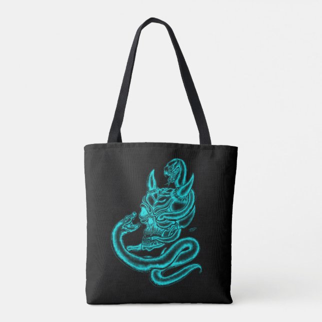 Skull - Devil Head with Snake Tote Bag (Back)