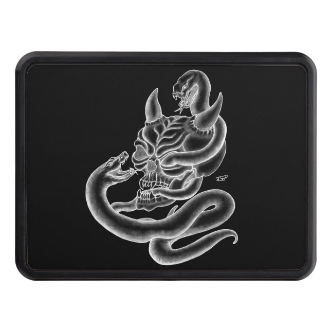 Skull - Devil Head with Snake Trailer Hitch Cover (Front)
