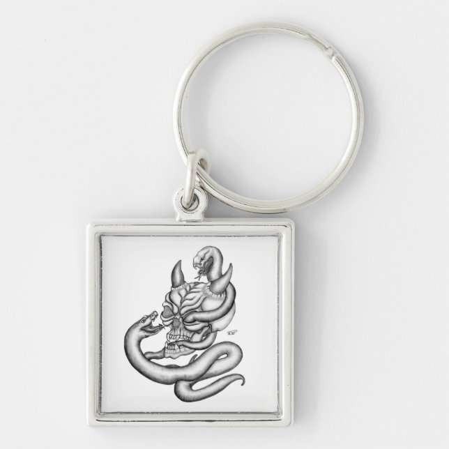 Skull - devil heads with snake keychain (Front)