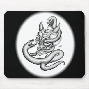 Skull - devil heads with snake mouse pad
