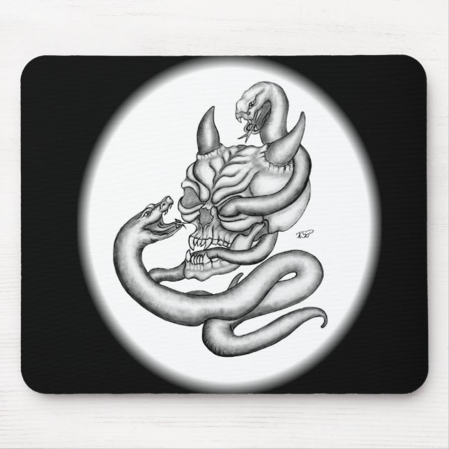 Skull - devil heads with snake mouse pad (Front)