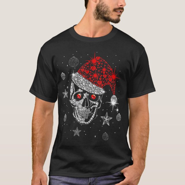 Skull Diamond Santa Hat Gifts Christmas Pajama Xma T-Shirt (Front)