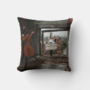 Skull Doll Healing Bass Occult Dark Witchy AI Art Throw Pillow